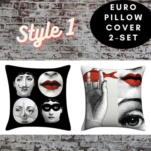 2 pc, 45x45cm Italian Design Pillow Cover - Crown and Lips
