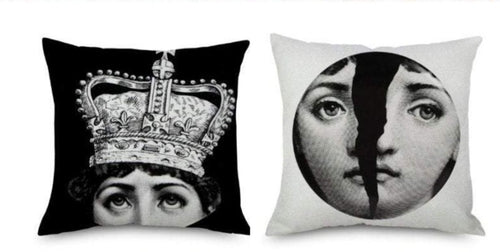 2 pc, 45x45cm Italian Design Pillow Cover - Crown and Broken Face