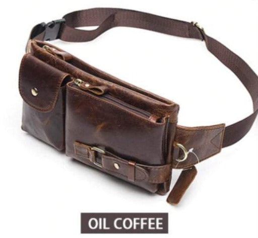 Men's Genuine Leather Bag - Oil Coffee