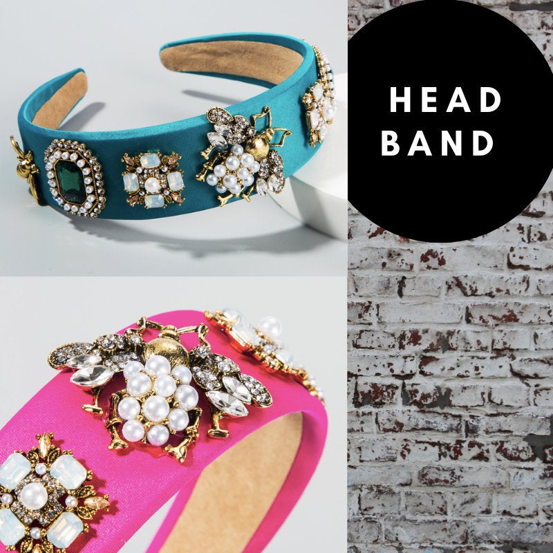 Bejeweled Baroque Rhinestone Headband - Pink