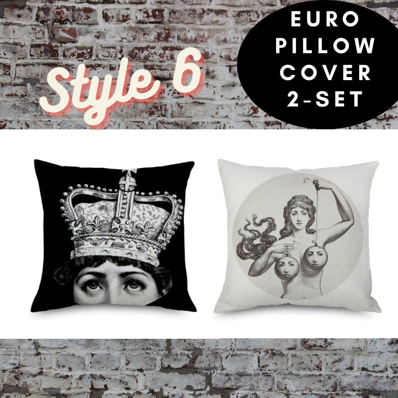 2 pc, 45x45cm Italian Design Pillow Cover - Crown and Lips