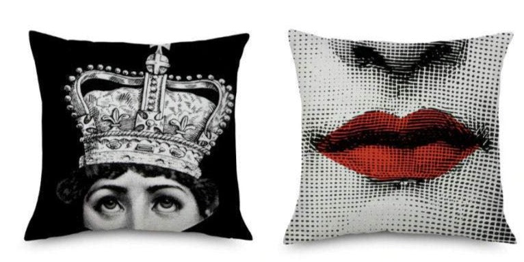 2 pc, 45x45cm Italian Design Pillow Cover - Crown and Lips