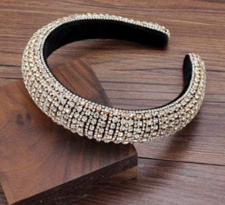 Bejeweled Baroque Rhinestone Headband - Gold