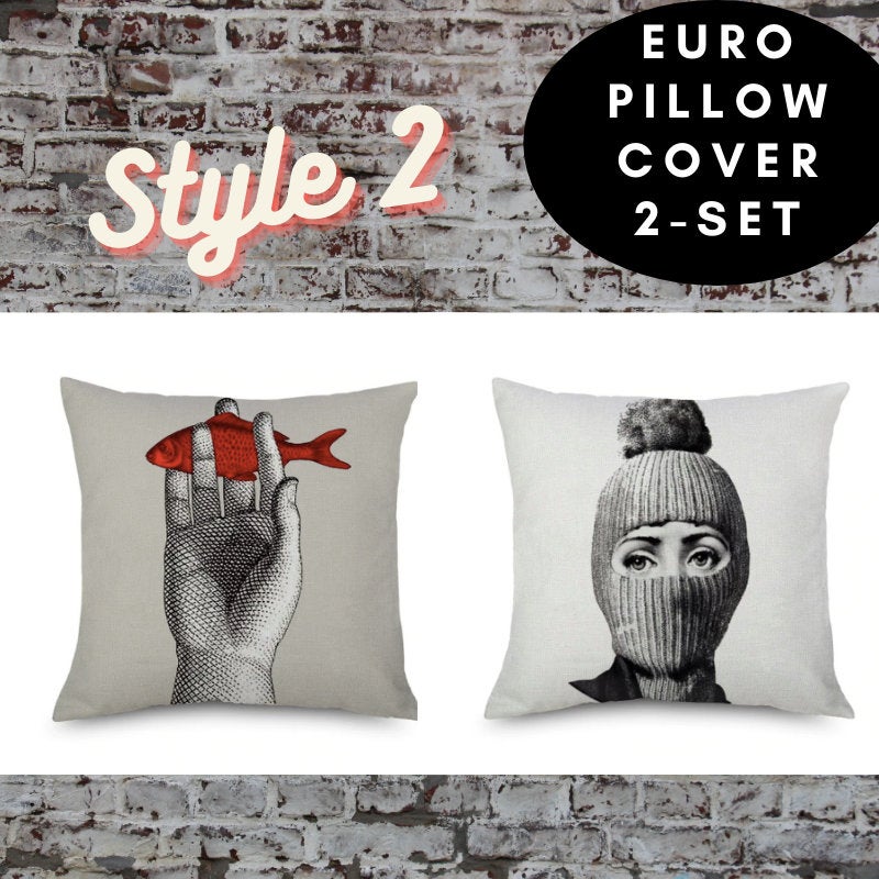 2 pc, 45x45cm Italian Design Pillow Cover - Crown and Broken Face