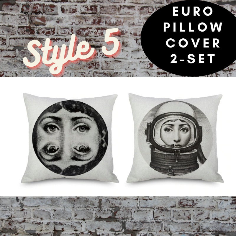 2 pc, 45x45cm Italian Design Pillow Cover - Crown and Broken Face