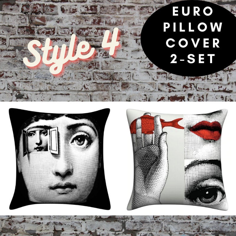 2 pc, 45x45cm Italian Design Pillow Cover - Crown and Lips