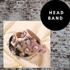 Bejeweled Bee & Pearl Rhinestone Headband - Beige