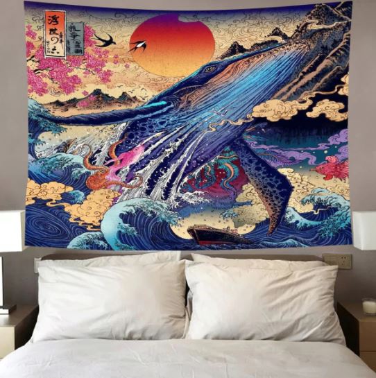 Japanese Wall Tapestry - Whale