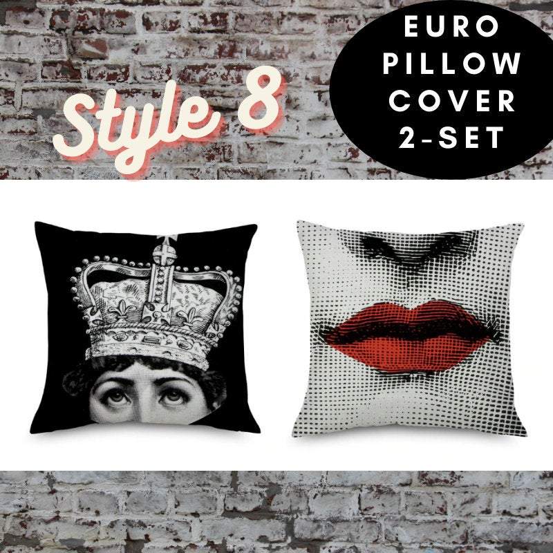 2 pc, 45x45cm Italian Design Pillow Cover -  Eyes and Lips