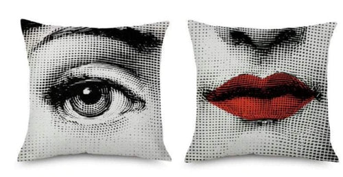 2 pc, 45x45cm Italian Design Pillow Cover -  Eyes and Lips