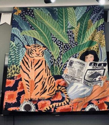 Boho Wall Tapestry - Tiger + Girl