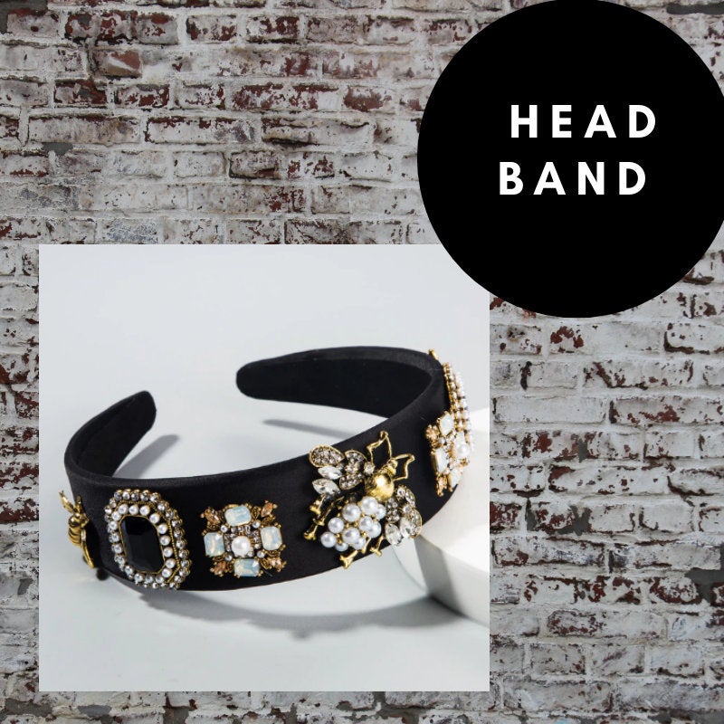 Bejeweled Baroque Rhinestone Headband - Pink