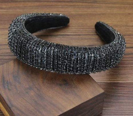 Bejeweled Baroque Rhinestone Headband - Black