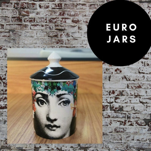 EU Jar Candle Holder with Black Lid Scarf Luxx Divine