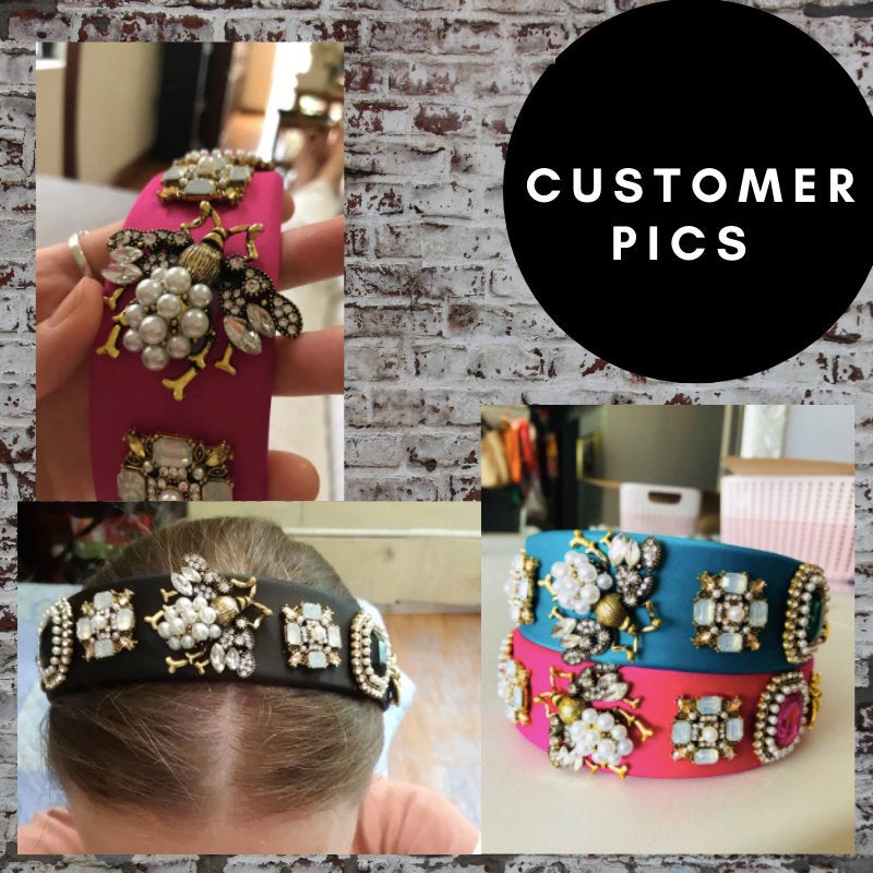 Bejeweled Baroque Rhinestone Headband - Pink