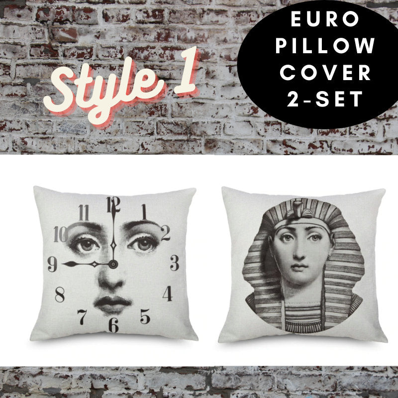 2 pc, 45x45cm Italian Design Pillow Cover - Crown and Broken Face