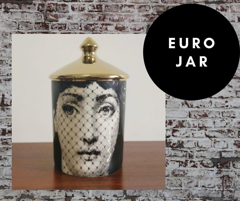 EU Jar Candle Holder with Gold Lid - Checkered Lips