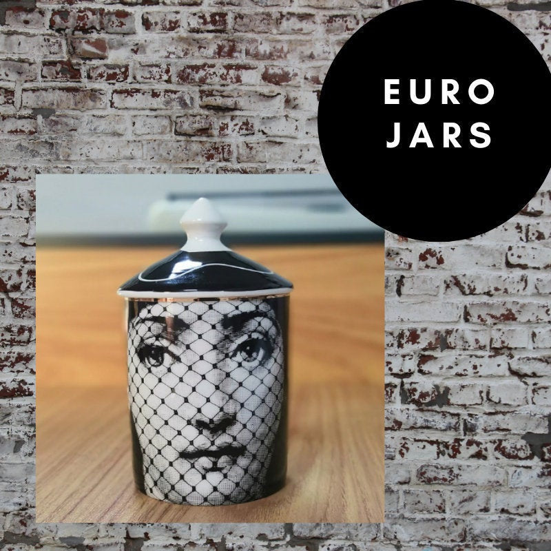 EU Jar Candle Holder with Black Lid - Floral Black