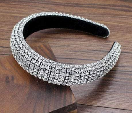 Bejeweled Baroque Rhinestone Headband - Silver