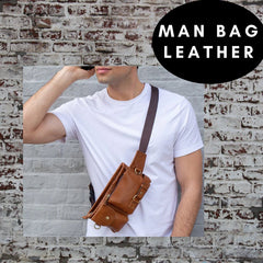 Men's Genuine Leather Bag - Oil Coffee