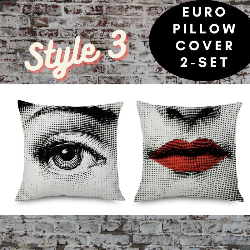 2 pc, 45x45cm Italian Design Pillow Cover - Crown and Broken Face