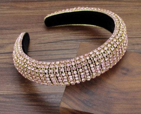Bejeweled Baroque Rhinestone Headband - Pink