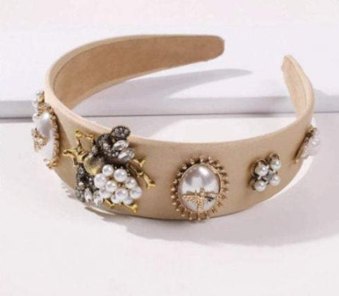 Bejeweled Baroque Rhinestone Headband - Teal