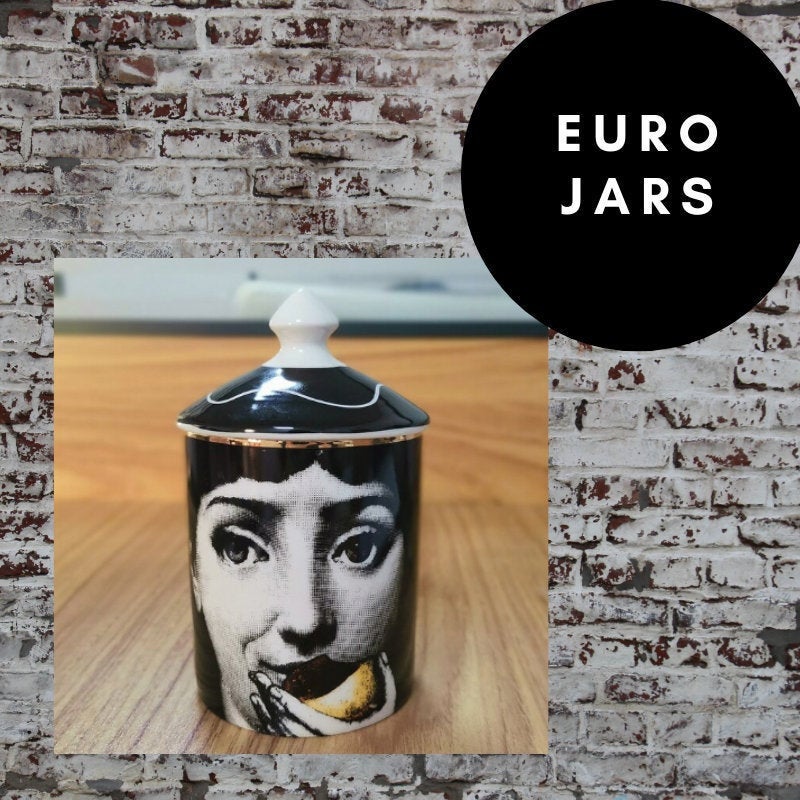 EU Jar Candle Holder with Black Lid - Floral Black