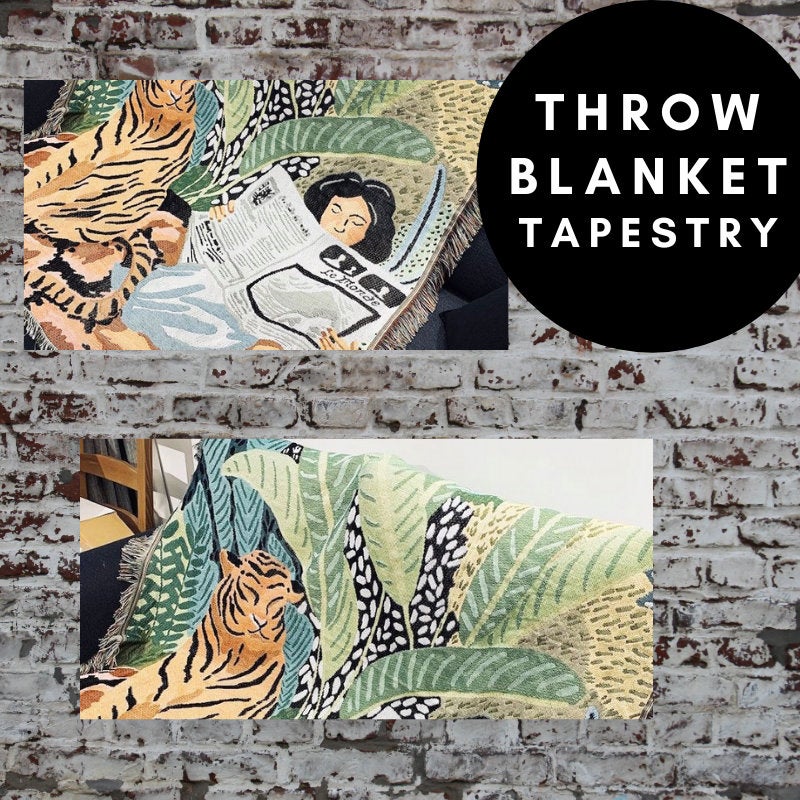 Throw Blanket Tapestry - Tiger and Girl